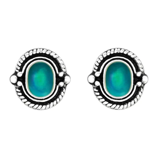 Pair of vintage style oval sterling silver stud earrings with colour-changing stones