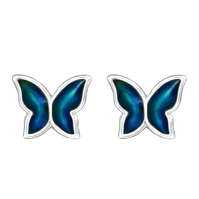 Pair of sterling silver butterfly stud earrings with colour-changing wings
