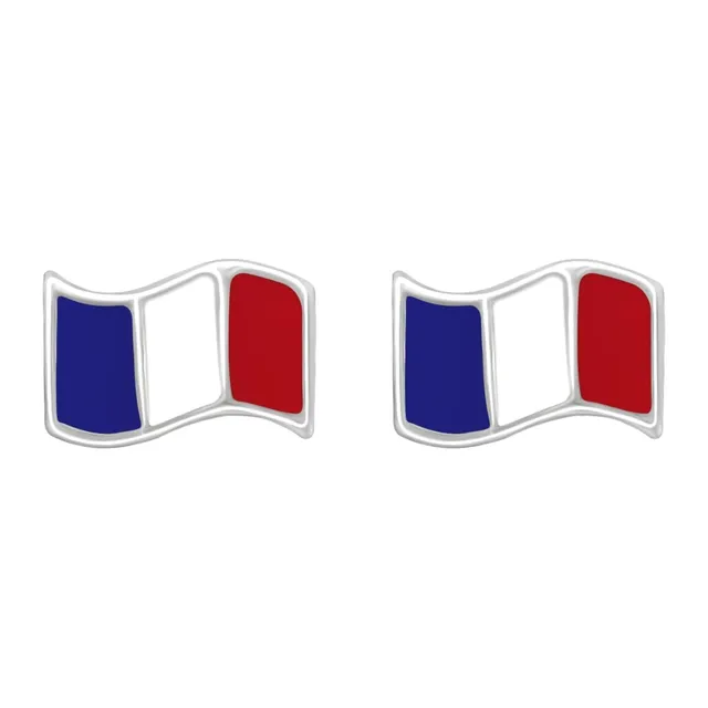 Pair of sterling silver French tricolore flag stud earrings in blue, white and red
