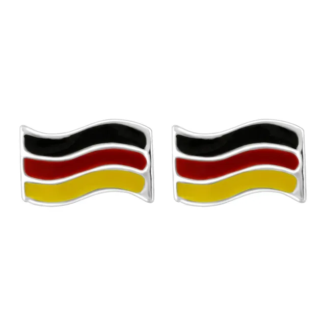 Pair of sterling silver German flag stud earrings in black, red and yellow stripes