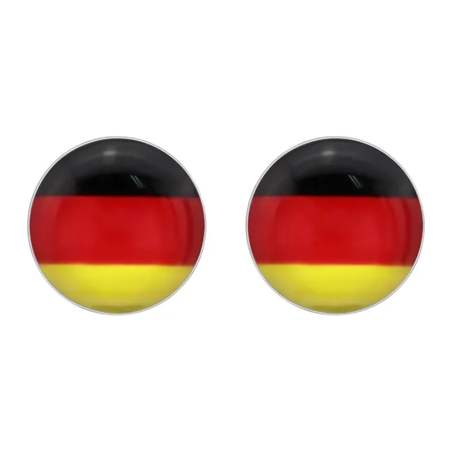 Pair of round sterling silver German flag stud earrings in black, red and yellow