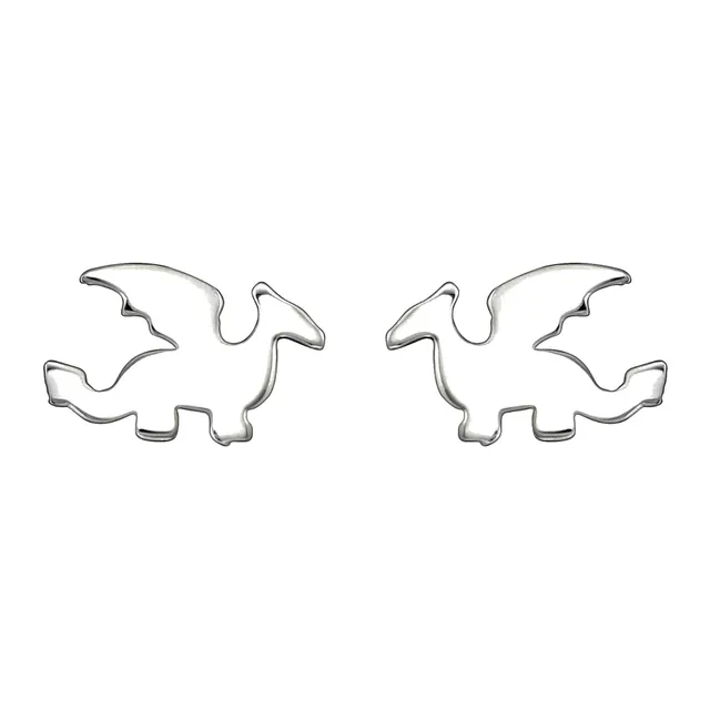 Pair of sterling silver dragon stud earrings with detailed scales