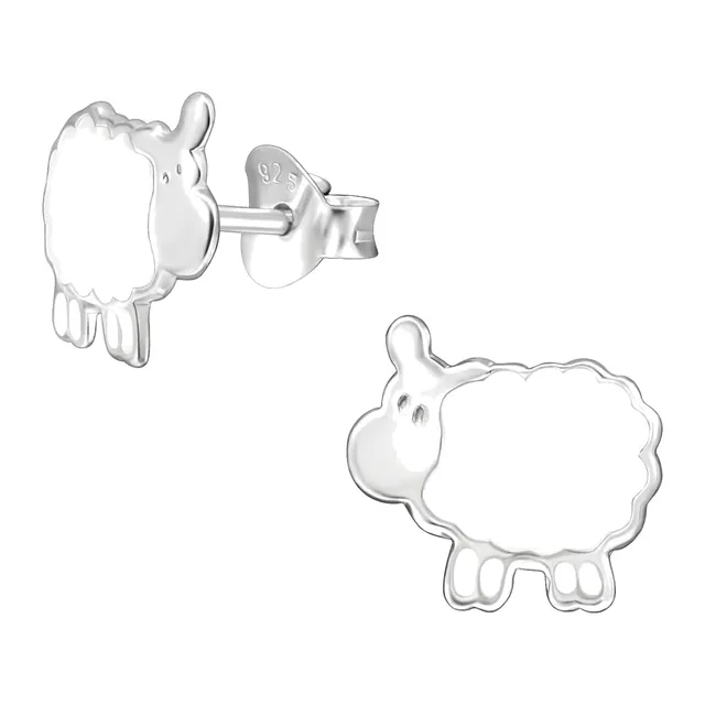 Pair of sterling silver white sheep stud earrings