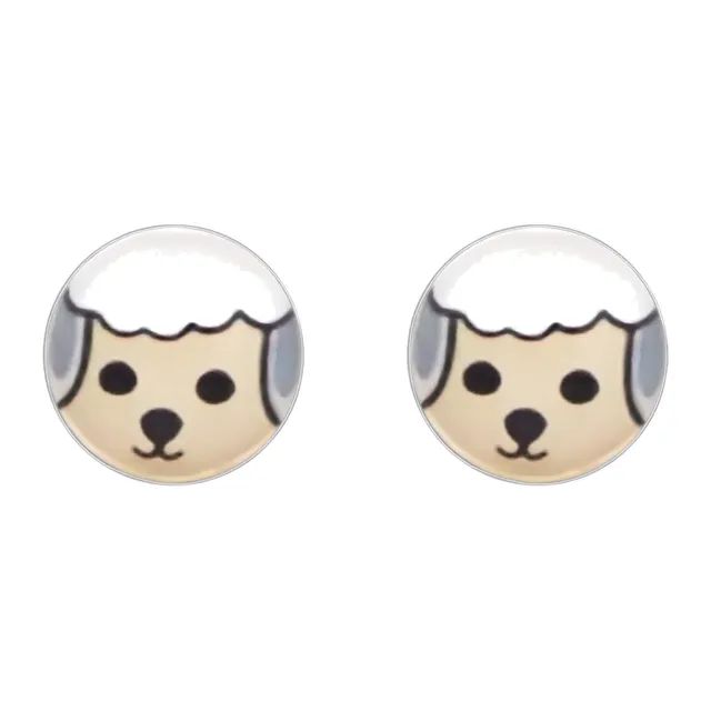 Pair of round sterling silver white sheep face stud earrings