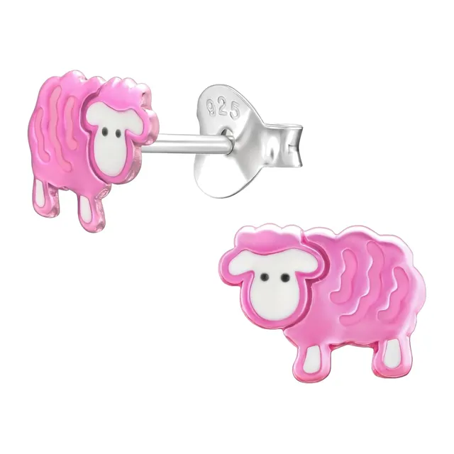 Pair of sterling silver pink sheep stud earrings