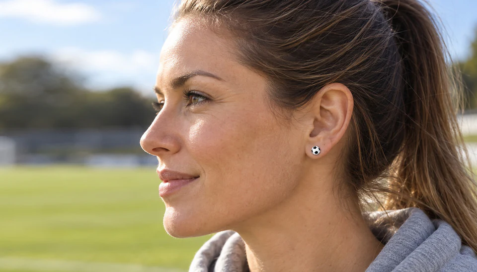 Zenvie flag, sport and fun earrings styled together