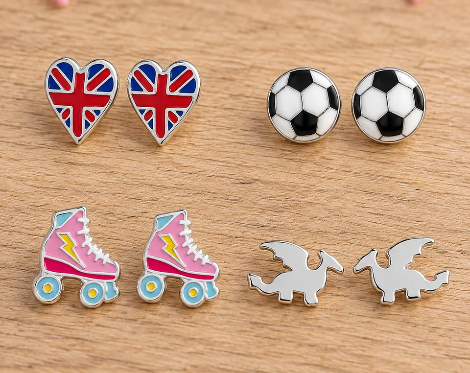 Union Jack hearts, footballs and playful character earrings